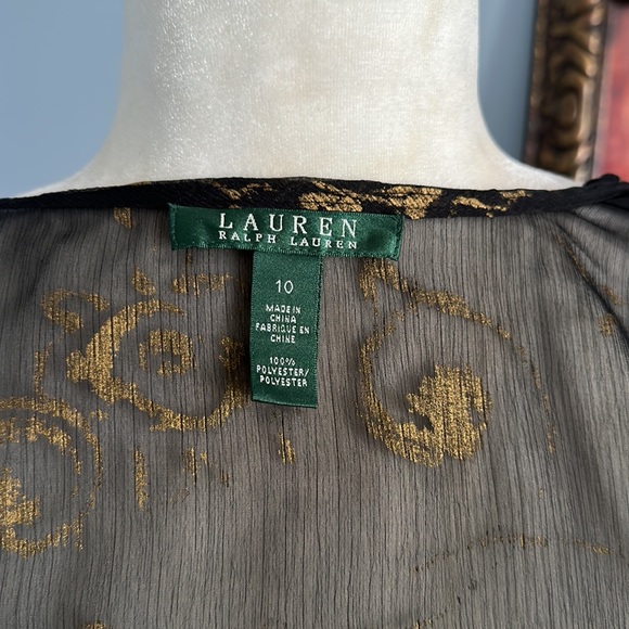 Lauren Ralph Lauren Black/Gold Sheer Wrap Women’s Blouse Size 10 - Picture 9 of 10